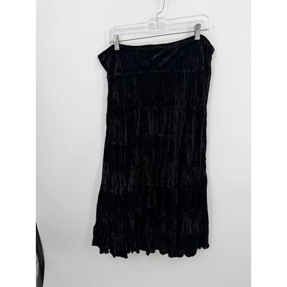 Apostrophe Crushed Velvet Tiered Skirt Womens‎ XL Black Midi Boho Whimsigoth